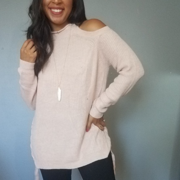 LIGHT PINK COLD MOCK SHOULDER SWEATER - Picture 5 of 8